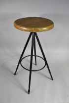 A Late 20th Century Wooden Circular Topped Metal Framed Stool, 58cms High