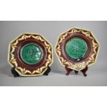Two 19th Century Wedgwood Majolica Mottled Glazed Octagonal Plates, Both with Central Green Glazed