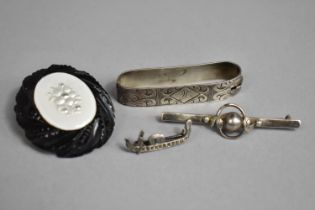 A Silver Scarf Clip, Stamped 925, a Silver Brooch with Birmingham Hallmark, Silver Gondola,