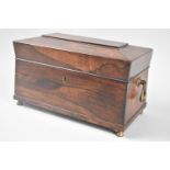 A Mid 19th Century Rosewood Three Division Tea Caddy of Sarcophagus Form, Bone Handles to Box