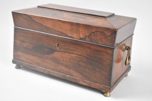 A Mid 19th Century Rosewood Three Division Tea Caddy of Sarcophagus Form, Bone Handles to Box
