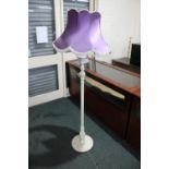 A Cream Painted Standard Lamp with Turned Reeded Support, Complete with Shade