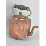 A North African Copper Hexagonal Kettle with Turned Wooden Handle, 23cms High