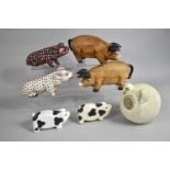 A Collection of Various Pig Ornaments to include Pair of wooden Examples Etc