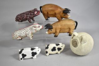 A Collection of Various Pig Ornaments to include Pair of wooden Examples Etc