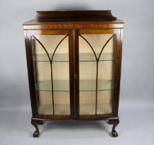 A Mid 20th Century Mahogany Bow Fronted Display Cabinet with Two Glass Shelves and Galleried Back,