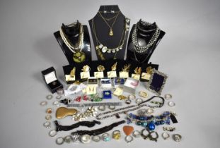 A Collection of Various Costume Jewellery to comprise Leaf Pins, Necklaces, Various Silver Rings,