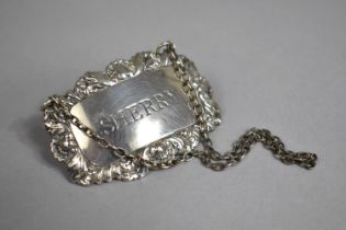 A Silver Sherry Decanter Label, Hallmark for Birmingham 1981 by J.B.C&S Ltd