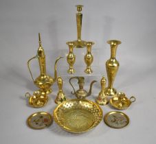 A Collection of Various Brass to comprise Vases, Ewer, Candlesticks Etc
