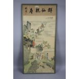 A Framed Chinese Print Depicting Courtesans in Garden, 122x56cms