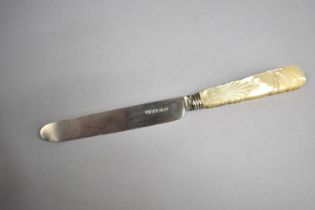 A Silver Bladed Fruit Knife with Decorated Mother of Pearl Handle by Aaron Hadfield, Sheffield 1820