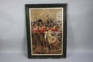 A Framed Military Print, Drummer Boy Leading Soldiers into Battle, 55x80cms