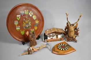 A Collection of Various Souvenir Items to comprise Stag Head, Box, Carved Mother and Child Figure
