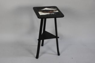 A Small Painted Japanese Stand or Occasional Table with Painted Square Top Depicting Mount Fuji,