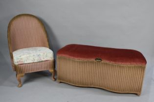 A Pink Lloyd Loom Nursing Chair and a Serpentine Front Box Ottoman with Upholstered Lid