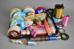 A Collection of Various Reels of Coloured Satine, Ribbons Etc