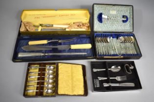 A Collection of Various Silver Plated and boxed Cutlery to comprise Walker and hall Set, Carving Set