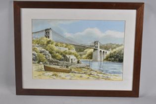 A Framed Print Menai Bridge, 40x26cms