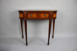 A Reproduction Bow Fronted Side Table with Single Drawer, Square Tapering Legs, Crossbanded