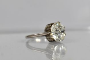 A White Metal and Paste Stone Ring, Old Mine Cut Style Stone Raised on Scrolling Mount