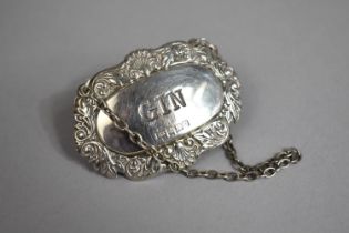 A Silver Decanter Label for Gin, Hallmark for M.K. Birmingham 1994