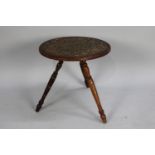 A Circular Tripod Coffee Table with Brass Inlaid Top, 46cms Diameter