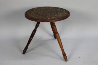 A Circular Tripod Coffee Table with Brass Inlaid Top, 46cms Diameter