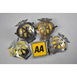 A Collection of Four Vintage Chrome and Yellow AA Badges together with a Single Later Example