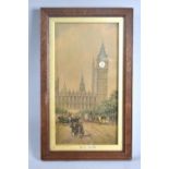 An Edwardian Easel Back 'Big Ben' Picture Clock Depicting houses of Parliament and Carriages on