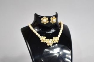 A Napier Suite to comprise Pearl Necklace with Daisy Gilt Metal Pendant and Matching Earrings