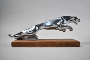 A Mid 20th Century Chrome Jaguar Bonnet Mascot Set on Wooden Plinth, 20cms Long