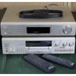 Two Sony Hi-Fi Units, D777ES Tuner and JA555ES Minidisc Deck, Both With Remotes and Powering and