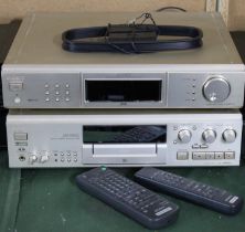 Two Sony Hi-Fi Units, D777ES Tuner and JA555ES Minidisc Deck, Both With Remotes and Powering and