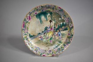 A Chinese Porcelain Famille Rose Dish Footed Dish Decorated with Mother and Children in Garden