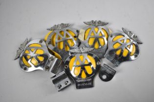 A Collection of Five Vintage Chrome and Yellow AA Badges