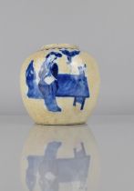 A 20th Century Chinese Blue and White Crackle Glaze Ginger Jar decorated with Maidens, Four