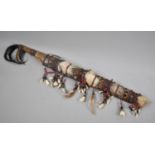 A Souvenir African Tribal Sword Decorated with Seashells, Animal Skin and Beads, Missing Dagger,