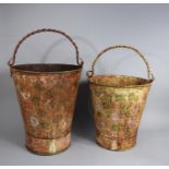 Two Vintage Buckets, Both with Twisted Loop Handle, 46 and 40cms High