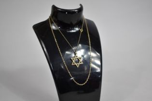 A Gilt Silver Star of David Pendant, Birmingham Hallmark Together with Two Yellow Metal Chains