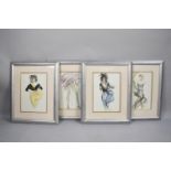 A Set of Four Pen and Ink Fashion Designs in Pen and Wash, Signed HK and Two Dated '99 and the Other