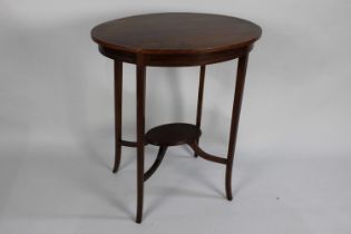 An Edwardian String Inlaid Mahogany Occasional Table with Small Stretcher Shelf, 65cms Wide