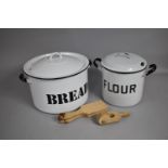 Two Vintage White Enamelled Bins for Flour and Bread, The Latter 31cms Diameter