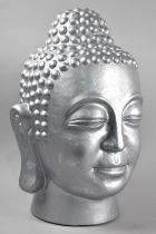 A Large Silver Painted Composition Bust of Thai Buddha, 44cms High