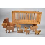 A Mid 20th Century Hand Made Wooden Toy, Animal Transporter Lorry with Animals, 61cms Long