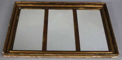 A Vintage Gilt Framed Triple Overmantle Mirror, 112cms by 76cms