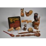 A Collection of Various Wooden Items to comprise Drums, Cats, Antelope, Pestle Etc