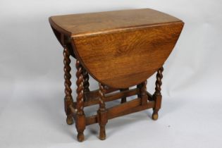 A Mid 20th Century Oak Barley Twist Drop Leaf Gate Leg Occasional Table, 73cms Wide