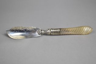 A Silver Bladed Knife For Butter Curls with Decorated Blade and Mother of Pearl Handle, Sheffield