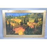 A Large Framed Oil on Board, "Hillside, Tuscany", 114x70cms