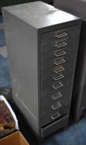 A Metal Eleven Drawer Filing Cabinet, One Handle Missing, 28x41x93.5cms High